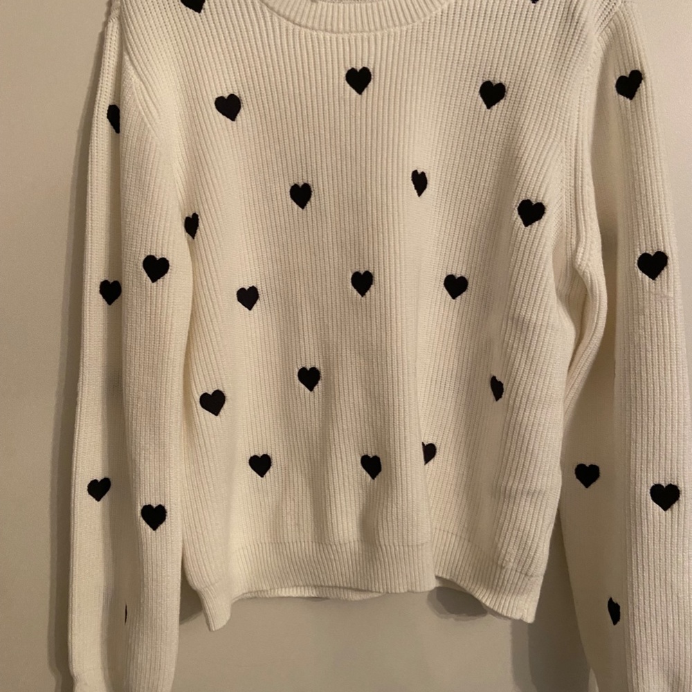 Anthropologie sweater hearts black & white women's L never worn NWT lace collar - Picture 3 of 10